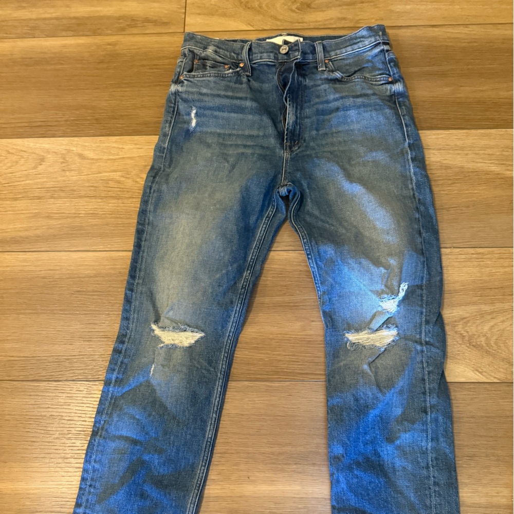 MOTHER High School Waisted Rider Ankle Jeans in Far Beyond the Sky